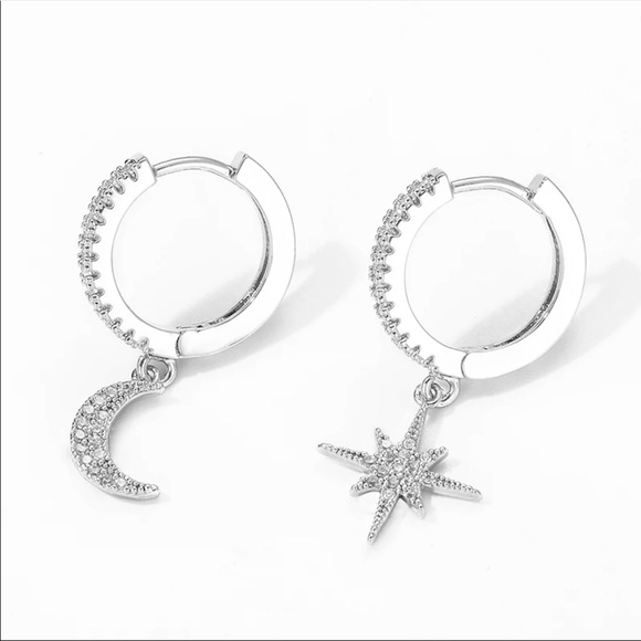 Gold Plated with CZ Moon and Star Earrings - Picture 2 of 4